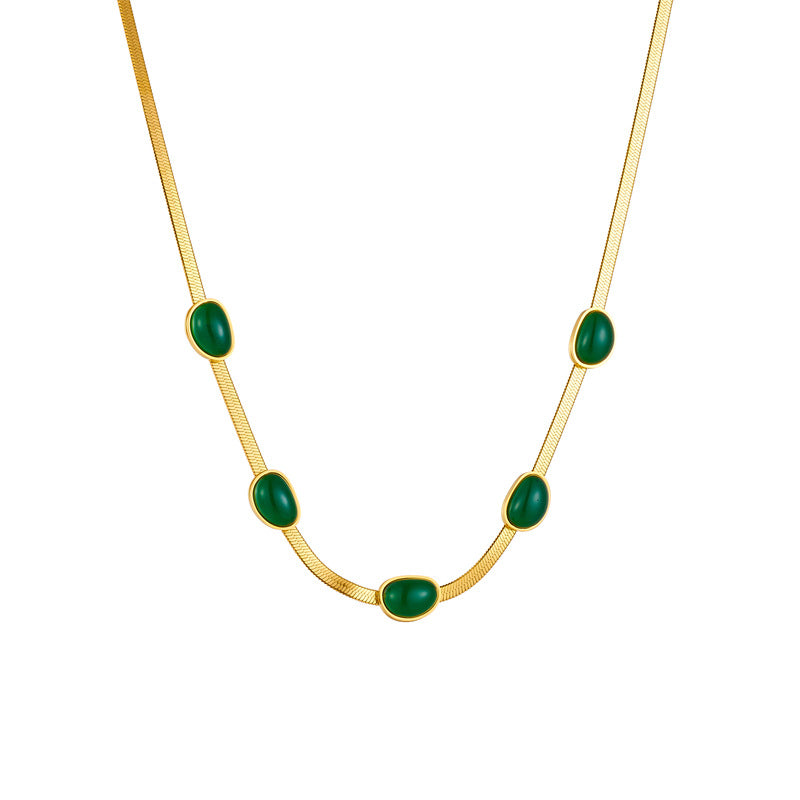 Wholesale Titanium Steel Vintage Emerald Flat Snake Chain Necklace